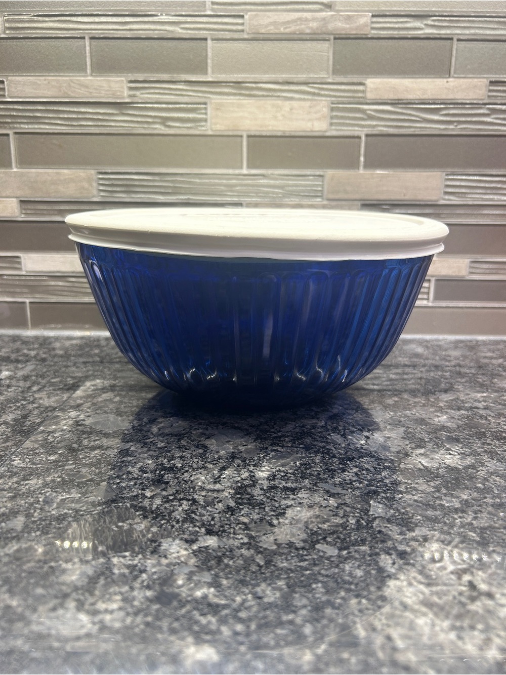 Pyrex Sculptured Cobalt Blue Nesting Bowl Set With Striking Ribbed Glass W/ Lids